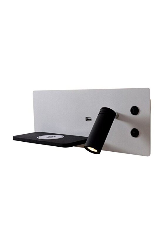 USB Şarj ve Kablosuz Şarjlı Yeni Nesil Modern Yatak Başı Armatürü 7 + 3 Watt Ledli Oynar Başlı Aplik
