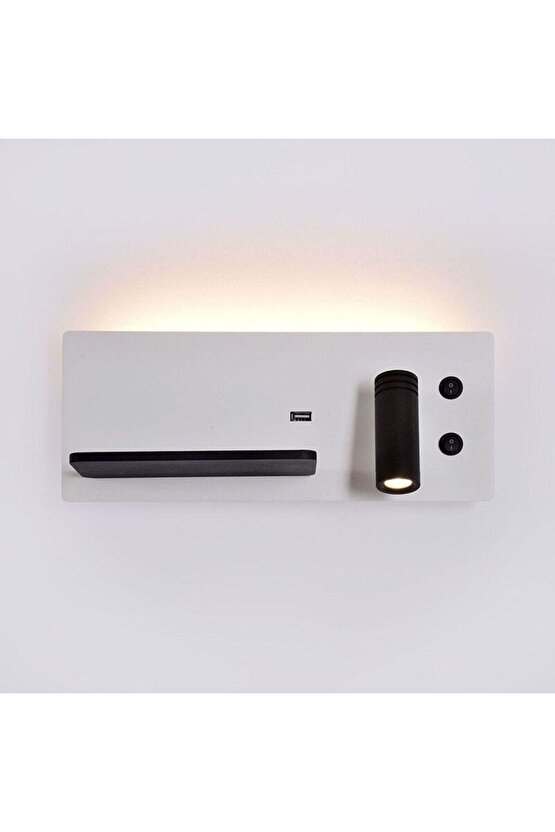 USB Şarj ve Kablosuz Şarjlı Yeni Nesil Modern Yatak Başı Armatürü 7 + 3 Watt Ledli Oynar Başlı Aplik