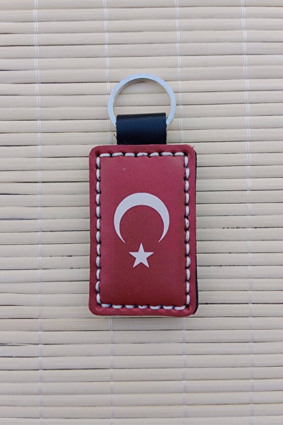 Ozel uretim Ayyildiz Bayrakli Hakiki Deri Hediyelik Anahtarlik