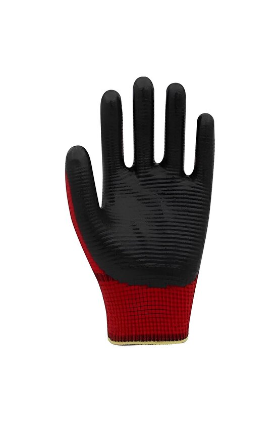 Pn5 Kırmızı Zebra Polyester Örme Nitril Işçi Eldiveni 10 Çift 10 Numara