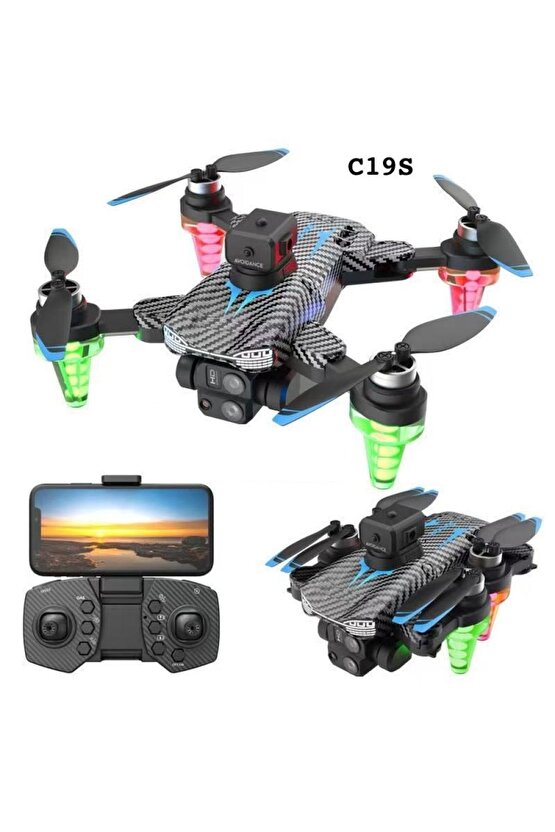 ÇİFT KAMERALI ENGEL KAÇINMA SENSÖRLÜ DRONE UZAKTAN KUMANDALI APP DESTEKLİ LED IŞIKLI QUADCOPTER