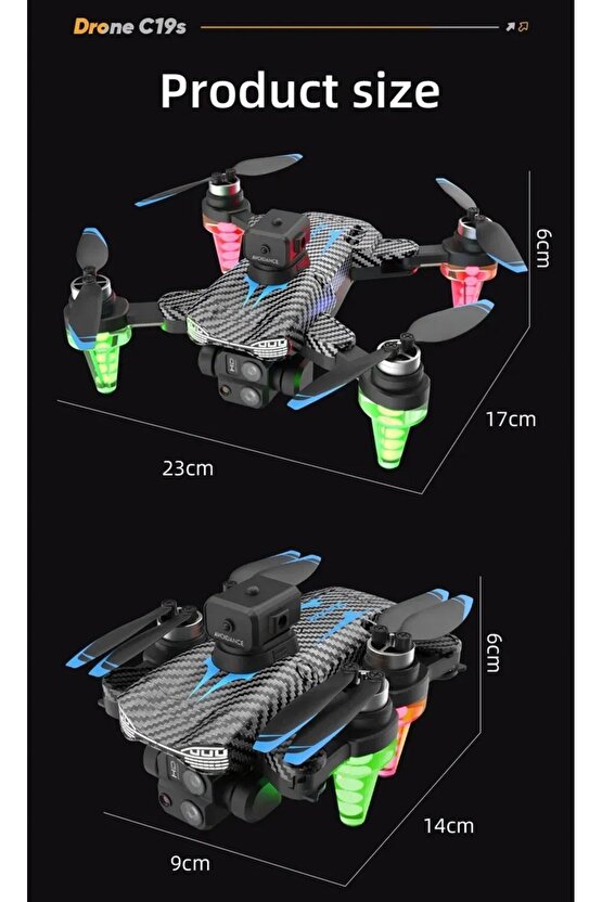 ÇİFT KAMERALI ENGEL KAÇINMA SENSÖRLÜ DRONE UZAKTAN KUMANDALI APP DESTEKLİ LED IŞIKLI QUADCOPTER