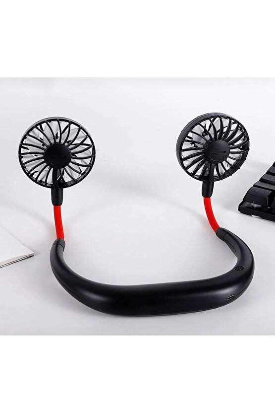 Giyilebilir Kablosuz Şarjlı Taşınabilir Mini Fan Vantilatör Siyah