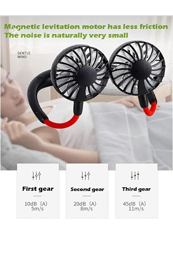 Giyilebilir Kablosuz Şarjlı Taşınabilir Mini Fan Vantilatör Siyah