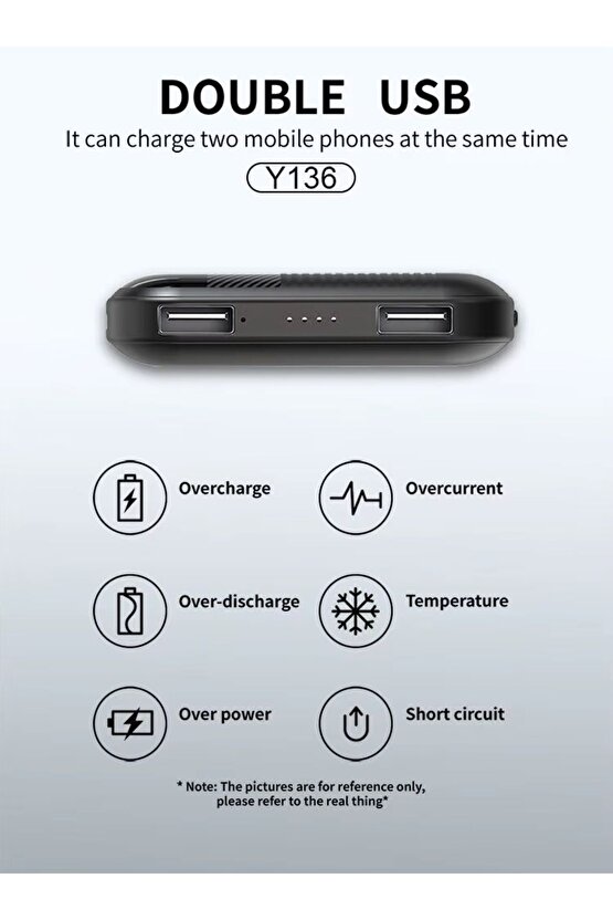 10000 MAH POWERBANK 2 USB ÇIKIŞLI TAŞINABİLİR ŞARJ ALETİ 5V-2,1A USB ÇIKIŞ LED IŞIK HEDİYELİ