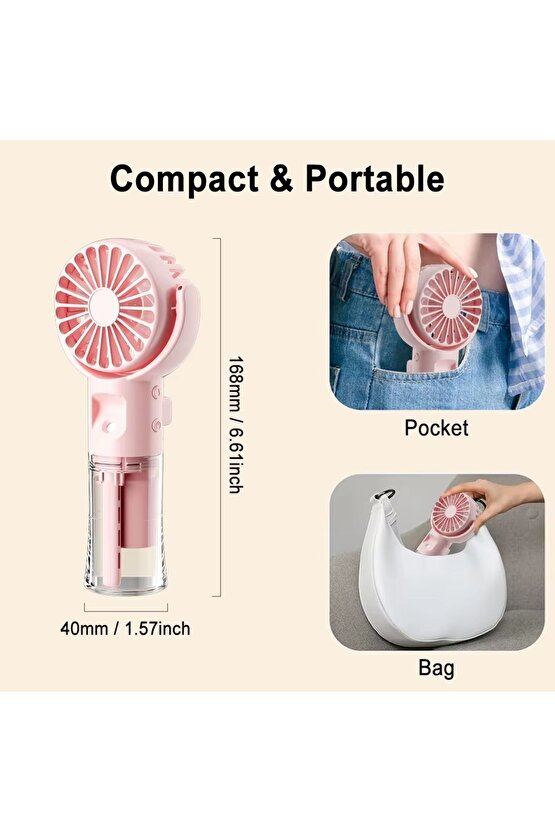 Mor Mini Fan Şarjlı El Fanı Su Püskürtmeli Boyuna Asmalı Mini Klima Fan Vantilatör