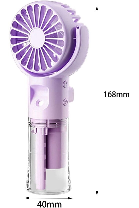 Mor Mini Fan Şarjlı El Fanı Su Püskürtmeli Boyuna Asmalı Mini Klima Fan Vantilatör