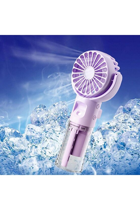 Mor Mini Fan Şarjlı El Fanı Su Püskürtmeli Boyuna Asmalı Mini Klima Fan Vantilatör