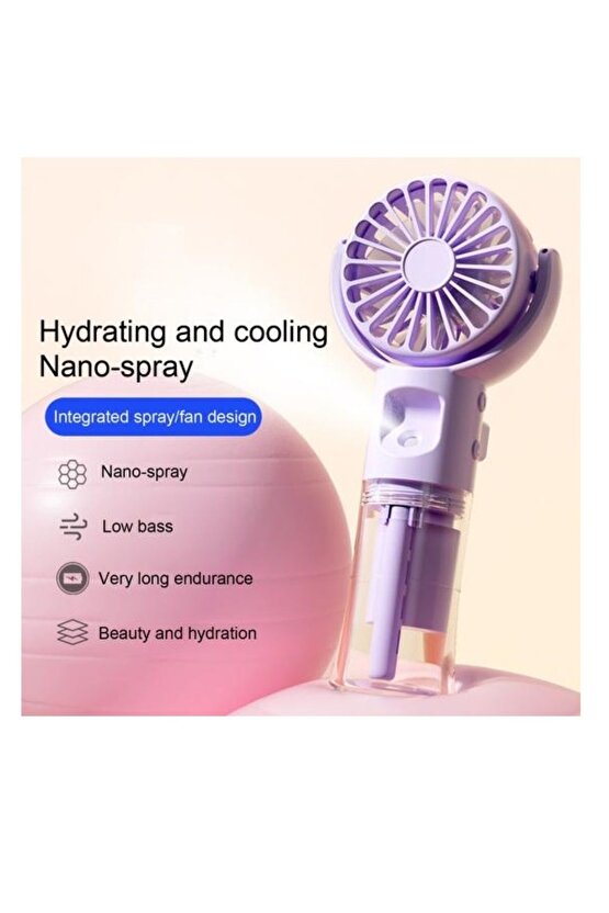 Mor Mini Fan Şarjlı El Fanı Su Püskürtmeli Boyuna Asmalı Mini Klima Fan Vantilatör