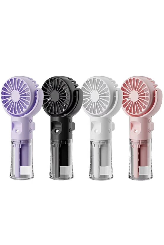 Mor Mini Fan Şarjlı El Fanı Su Püskürtmeli Boyuna Asmalı Mini Klima Fan Vantilatör