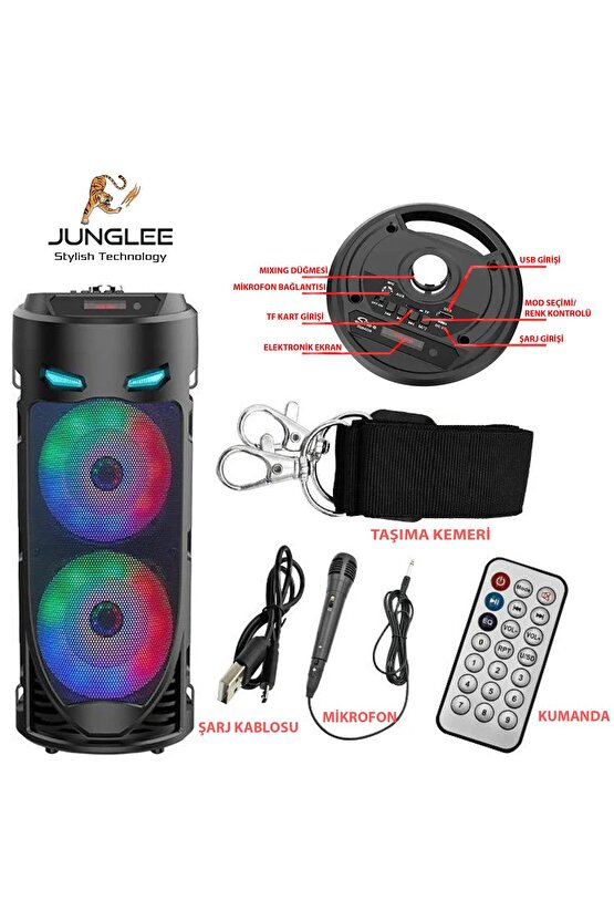 BLUETOOTH HOPARLÖR SD KART USB GİRİŞLİ MİKROFONLU LED IŞIKLI ŞARJLI KABLOSUZ SPEAKER