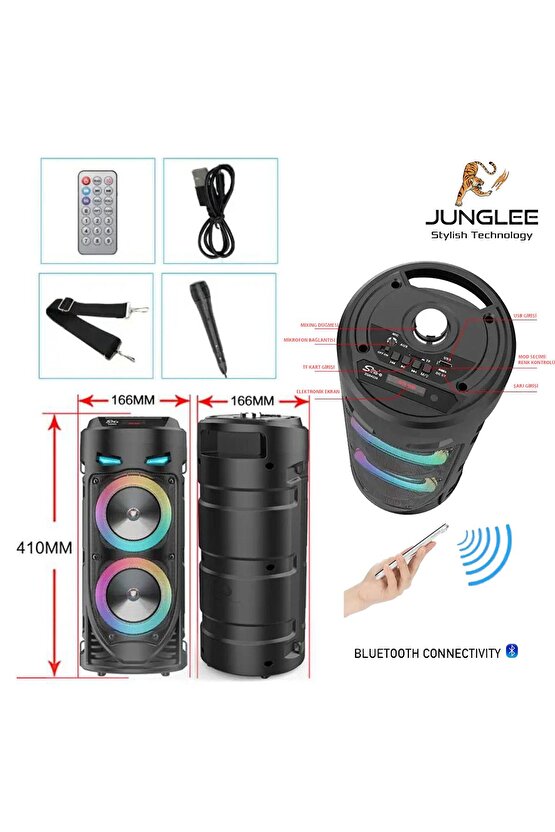 BLUETOOTH HOPARLÖR SD KART USB GİRİŞLİ MİKROFONLU LED IŞIKLI ŞARJLI KABLOSUZ SPEAKER