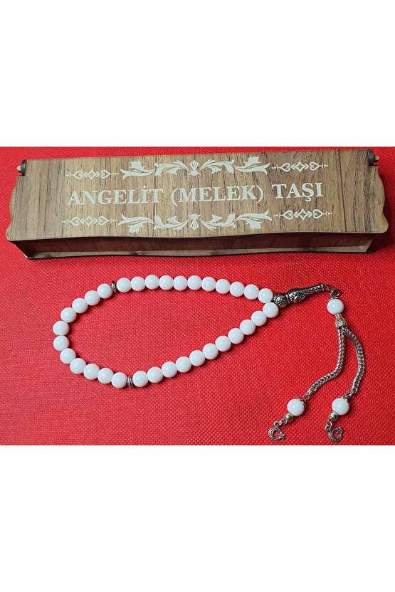 DOĞALTAŞ TESPİH ANGELİT MELEK TAŞI TESBİH 33 LÜK KUTULU HEDİYELİK TESBİH