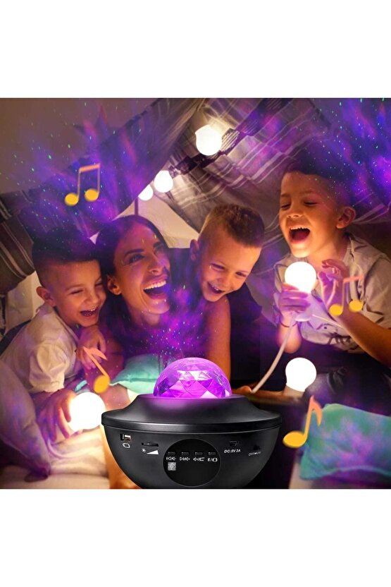 Starry Projektör Bluetooth Usb Hoparlör Lazer Işıklı Sese Duyarlı Renkli Disko Parti Lambası