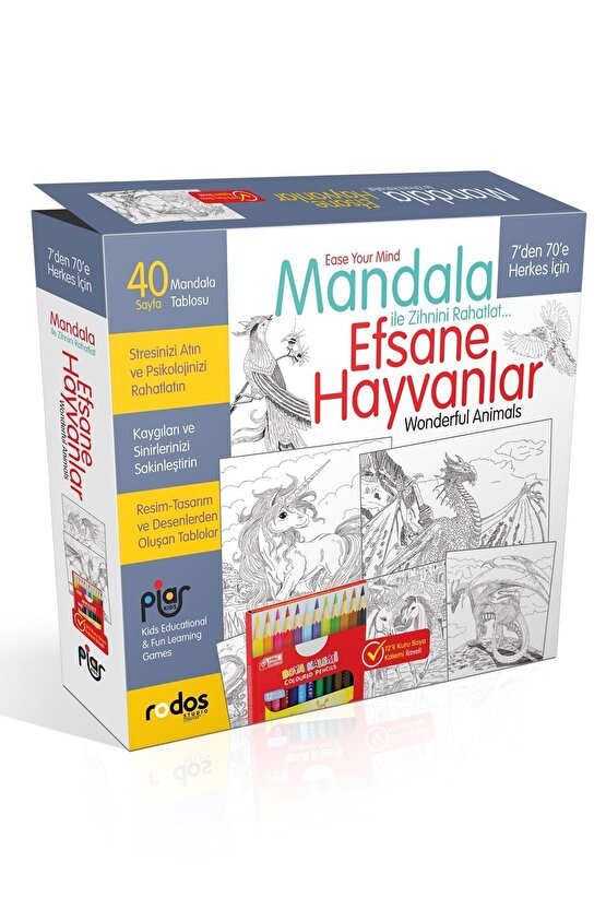 Mandala, Efsane Hayvanlar  7Den 70E Herkes Için  12Li Kuru Boyama Kalemi Ilaveli