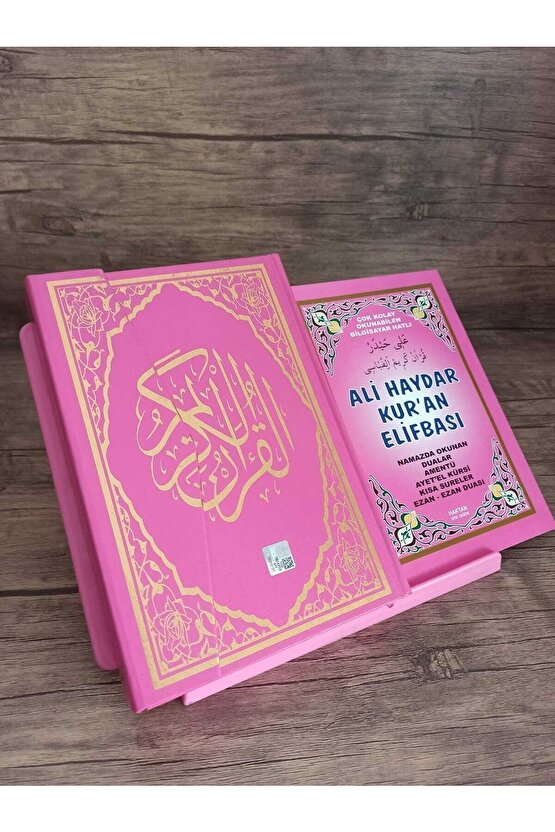 Haktan Yayınları Kuran Kursu Seti; Orta Boy Pembe Kuran, Elifba, Rahle