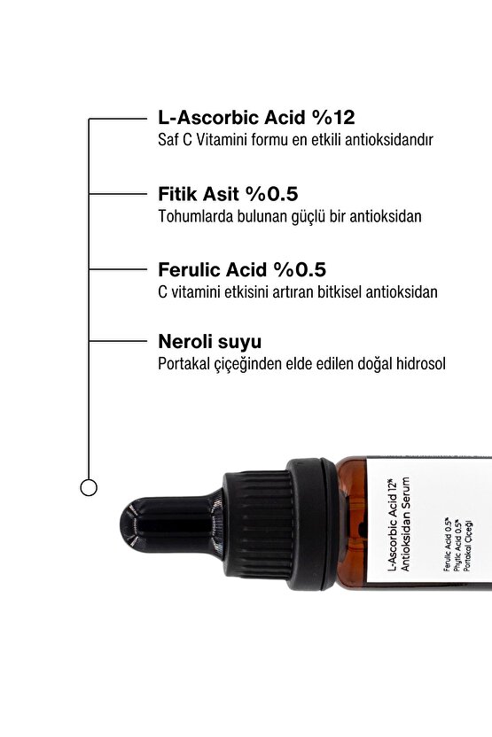 L-ascorbic Acid 12% Saf C Vitamini Antioksidan Serum 10 ml