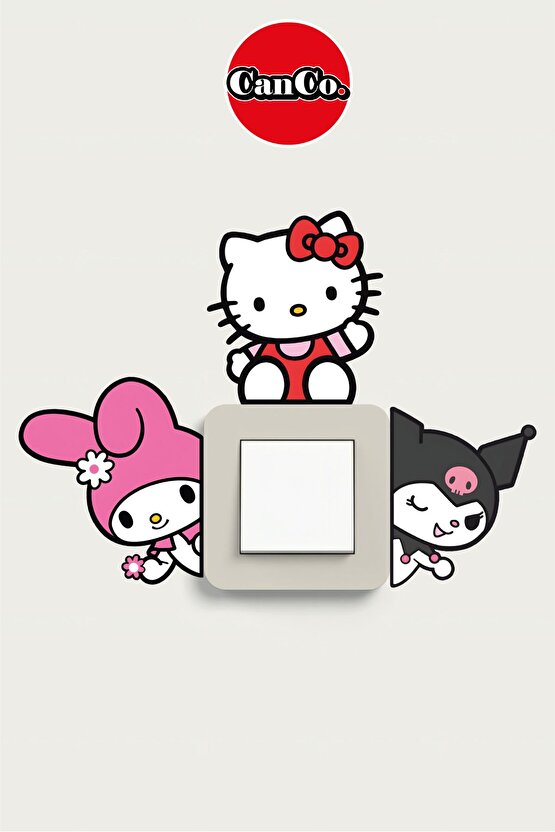 Hello Kitty Kuromi My Melody Set Su Geçirmez Yüksek Çözünürlüklü Lamba Priz Ev Dekorasyon Sticker