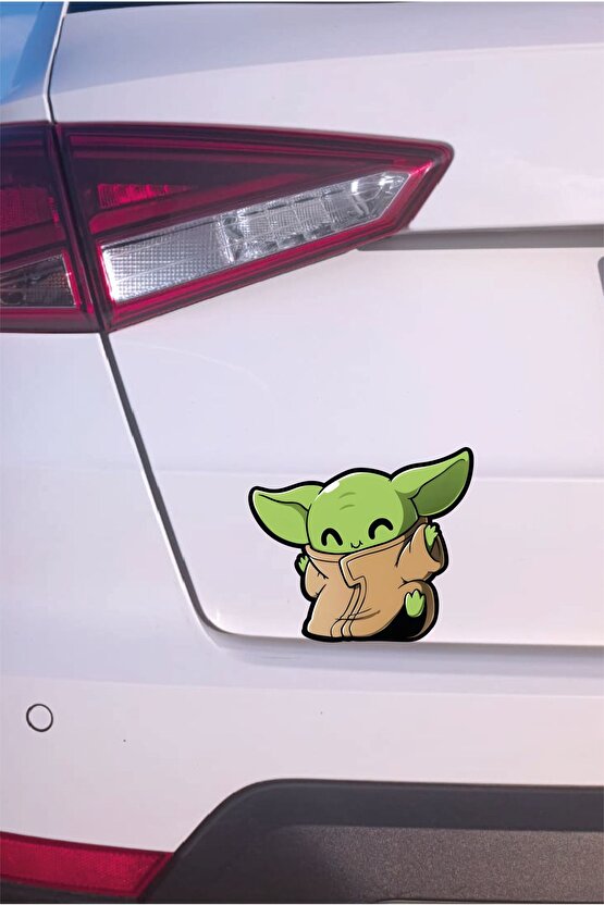Baby Yoda Sticker 13,5x12 Cm Su Geçirmez Yüksek Çözünürlüklü Araba Laptop Motor Kask Duvar Sticker
