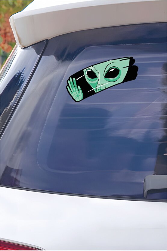 Cam Silen Uzaylı Sticker 17x12 Cm Su Geçirmez Araba Laptop Oto Motorsiklet Kask Cam Duvar Sticker
