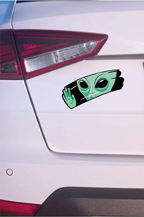 Cam Silen Uzaylı Sticker 17x12 Cm Su Geçirmez Araba Laptop Oto Motorsiklet Kask Cam Duvar Sticker