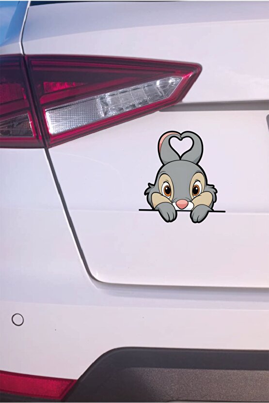 Sevimli Tavşan Sticker 12,5x12,5 Cm Su Geçirmez Yüksek Çözünürlüklü Araba Laptop Oto Motor Sticker