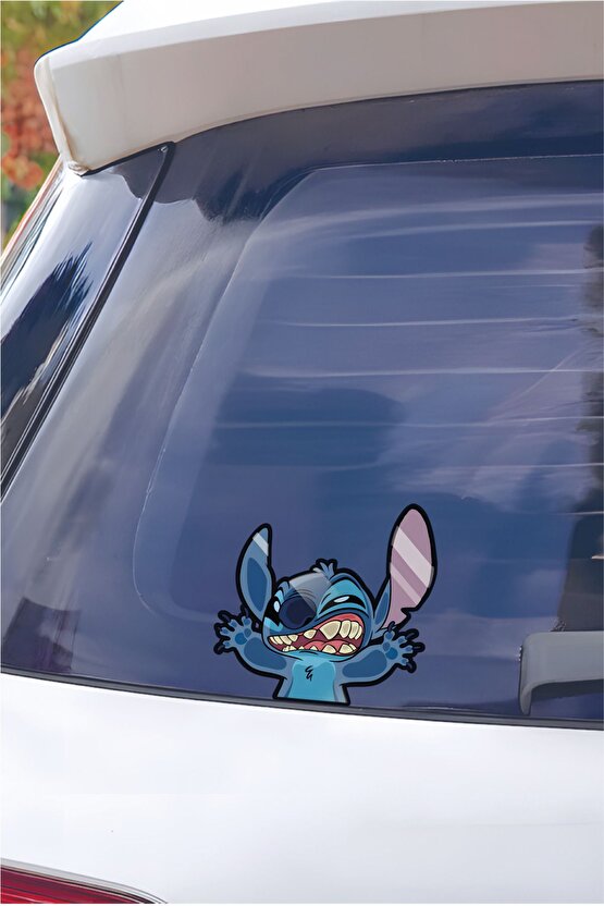 Cama Yapışmış Stitch Sticker 14,5x14 Cm Su Geçirmez Hq Araba Laptop Oto Motor Kask Sticker