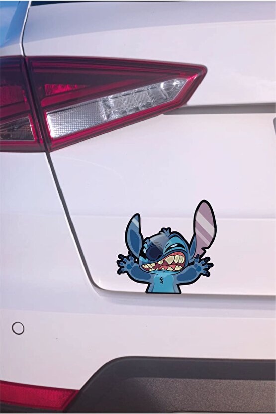 Cama Yapışmış Stitch Sticker 14,5x14 Cm Su Geçirmez Hq Araba Laptop Oto Motor Kask Sticker