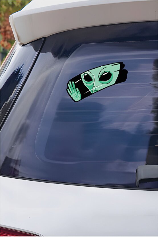Cam Silen Uzaylı Sticker 14x9 Cm Su Geçirmez Yüksek Çözünürlüklü Araba Laptop Oto Motor Kask Sticker
