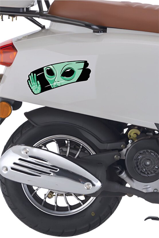 Cam Silen Uzaylı Sticker 14x9 Cm Su Geçirmez Yüksek Çözünürlüklü Araba Laptop Oto Motor Kask Sticker