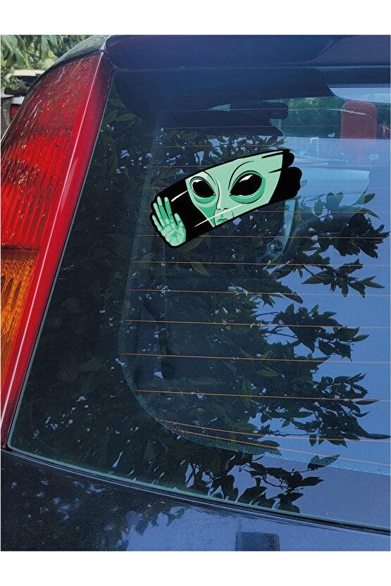 Cam Silen Uzaylı Sticker 14x9 Cm Su Geçirmez Yüksek Çözünürlüklü Araba Laptop Oto Motor Kask Sticker
