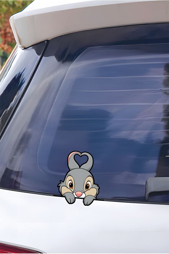Sevimli Tavşan Sticker 14x14 Cm Su Geçirmez Yüksek Çözünürlüklü Araba Laptop Oto Motor Kask Sticker