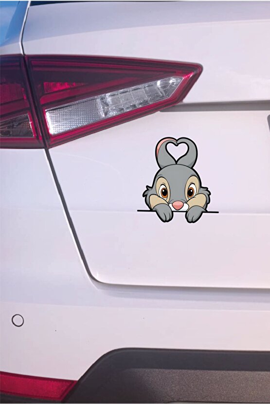 Sevimli Tavşan Sticker 14x14 Cm Su Geçirmez Yüksek Çözünürlüklü Araba Laptop Oto Motor Kask Sticker