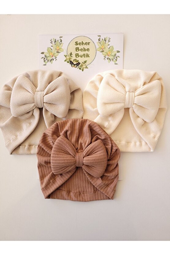 Kız Bebek & Çocuk Renkli Fiyonklu Bone 3Lü Set