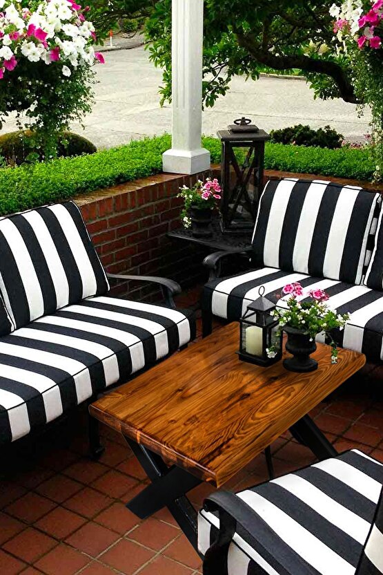 Ahşap Orta Sehpa Bahçe  Balkon Masası Siyah Ayaklı 73x50cm
