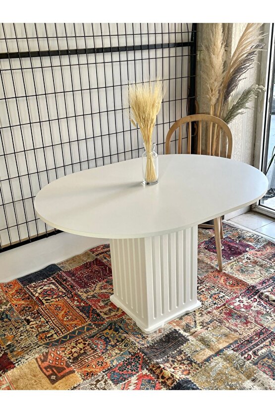 120x90 Cm Efes Beyaz Ahşap Yemek Masası - Fungi Bohem Serisi - Mutfak Balkon Kafe