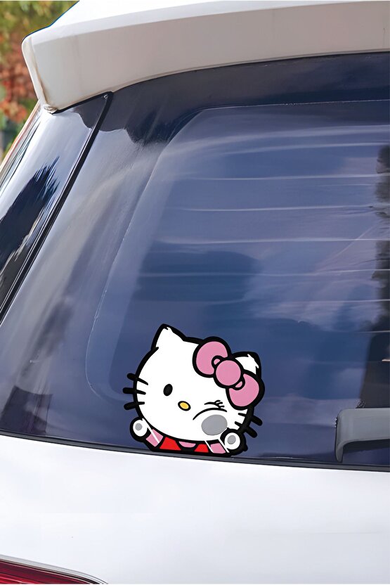 Hello Kitty Sticker 13,5x12 Cm Su Geçirmez Yüksek Çözünürlüklü Araba Laptop Oto Motor Kask Sticker
