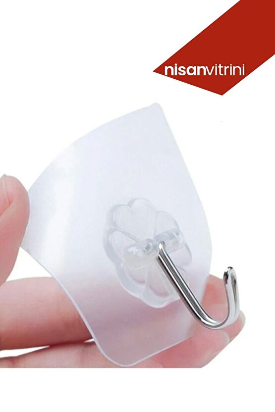 4 Adet Kendinden Yapışkanlı Şeffaf Askı - Banyo Mutfak Havlu Askısı Tekli Askı 6x6 cm