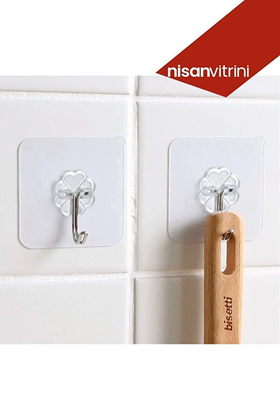 4 Adet Kendinden Yapışkanlı Şeffaf Askı - Banyo Mutfak Havlu Askısı Tekli Askı 6x6 cm