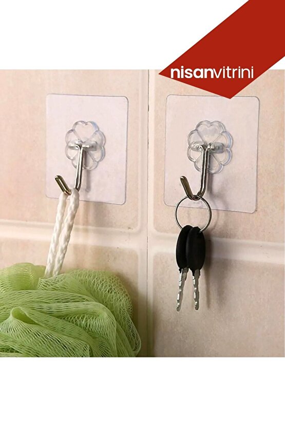 4 Adet Kendinden Yapışkanlı Şeffaf Askı - Banyo Mutfak Havlu Askısı Tekli Askı 6x6 cm