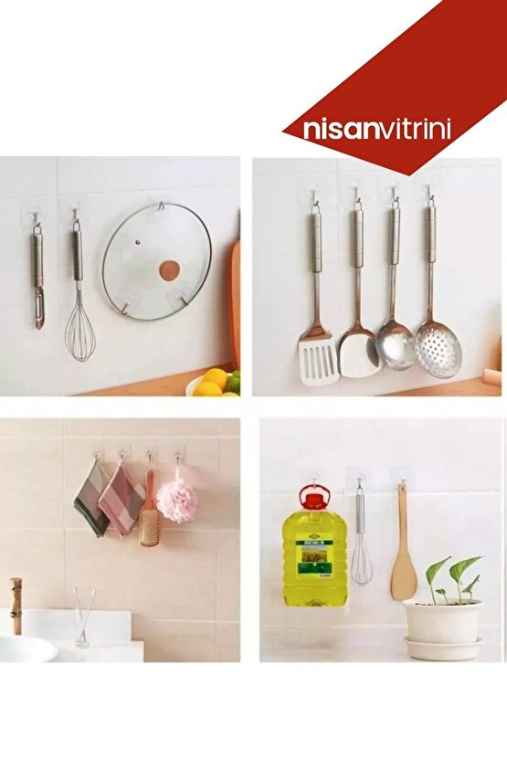 4 Adet Kendinden Yapışkanlı Şeffaf Askı - Banyo Mutfak Havlu Askısı Tekli Askı 6x6 cm