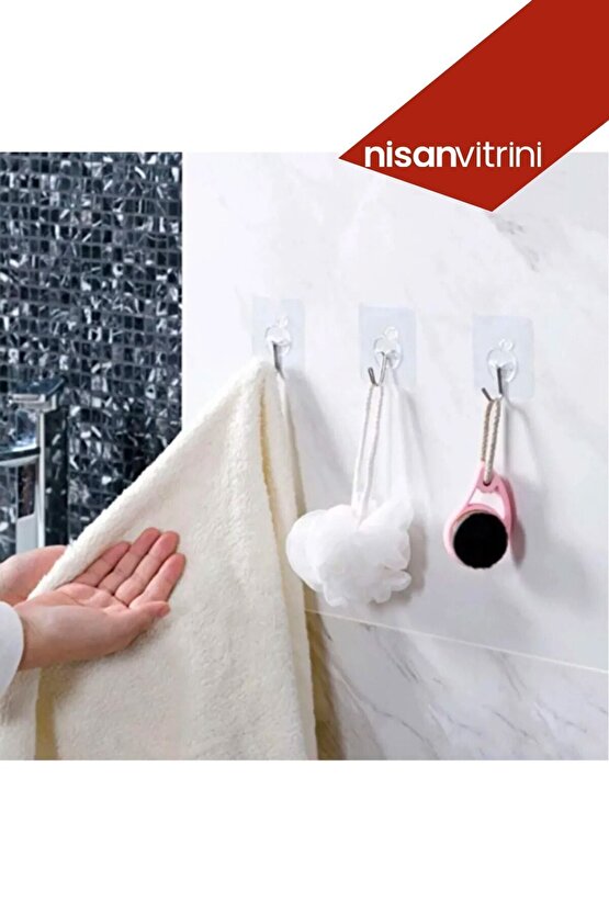 4 Adet Kendinden Yapışkanlı Şeffaf Askı - Banyo Mutfak Havlu Askısı Tekli Askı 6x6 cm