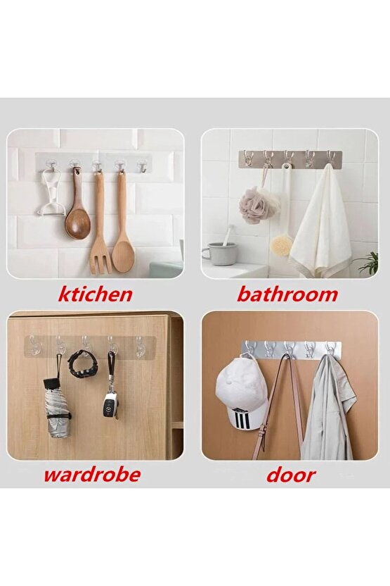 Askı Şeffaf Süper Yapışkan Askı Banyo, Mutfak Düzenleyici Askı Pratik Yapışkanlı Dayanıklı 5li