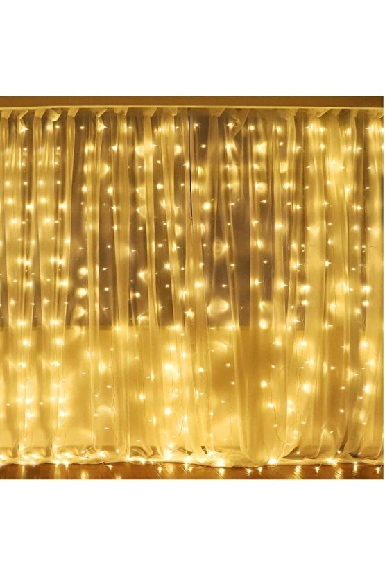 2,5x2,5 Günışığı Sarı Renk Prizli Perde Led Işık Dekoratif Saçak Led