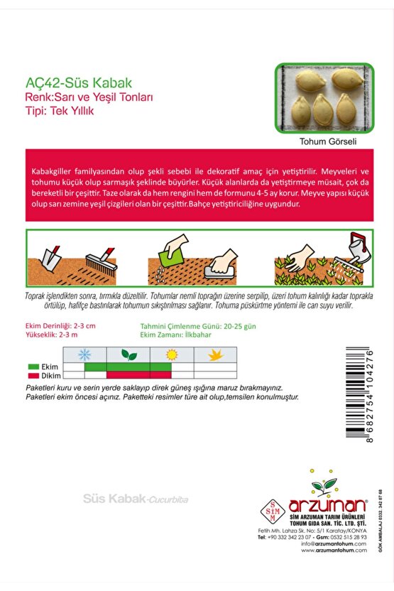 Süs Kabağı (cucurbita P.) Çiçek Tohumu 10 Adet