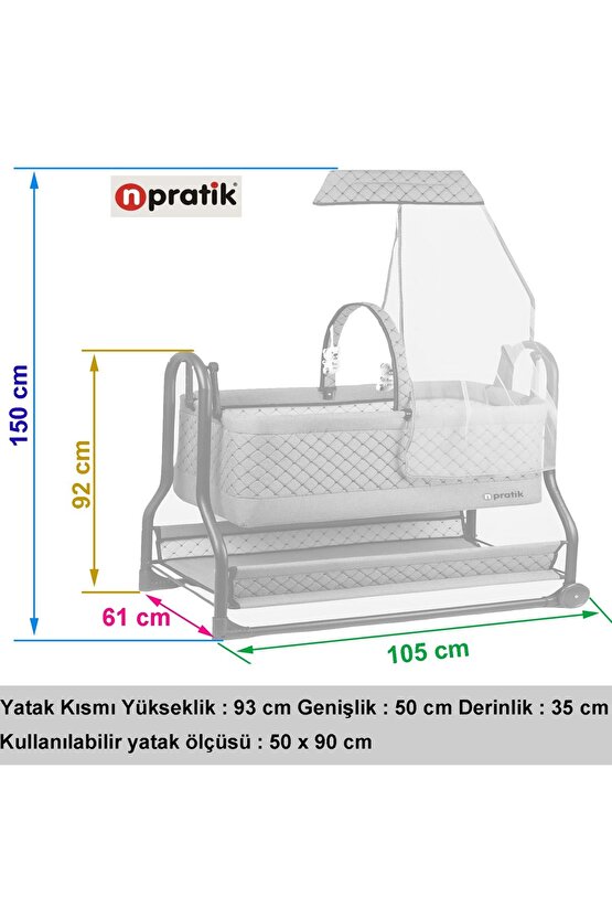 Lüx Bebek Beşiği Nenni Silinebilir Portatif Sallanır Sepet Beşik Hamak Beşik