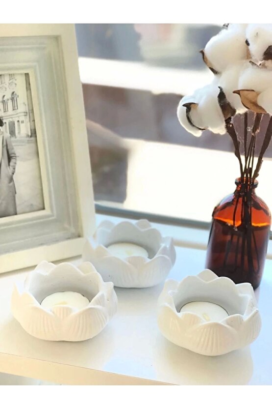 Estevia Lotus Çiçeği Dekoratif Mumluk 3 Lü Set