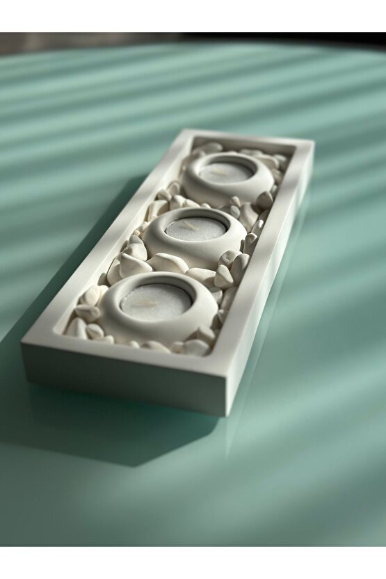 Mums Tabaklı Beton Mumluk Taş Dekorasyon Tealight Mumluk (MUMLAR VE TAŞ DAHİLDİR)