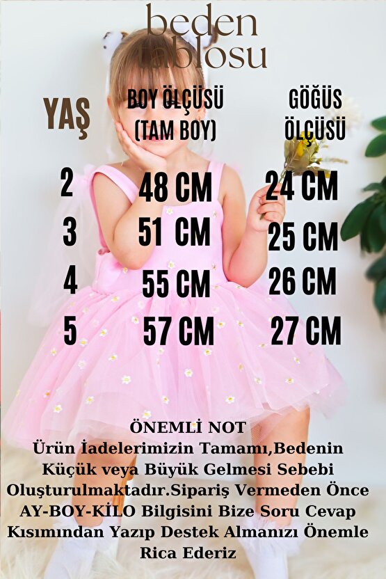 Kız Bebek Elbise Kız Çocuk Elbise Doğum Günü Parti Düğün Elbise Askılı Astarlı Papatya Elbise