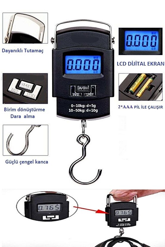 Elektronik Dijital El Kantarı 50 Kg Terazi Tartı 10 gr Hassasiyet
